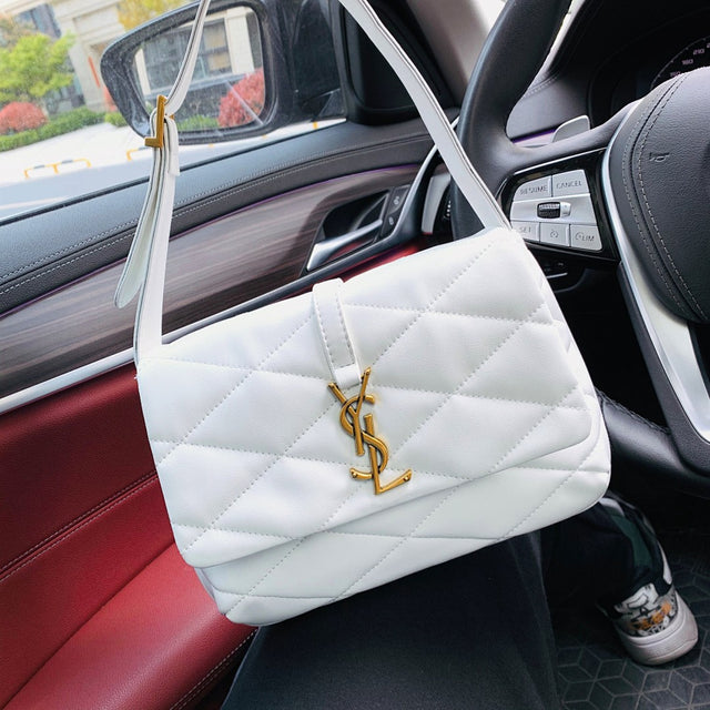 Saint Laurent Quilted Chain Bag — White/Gold