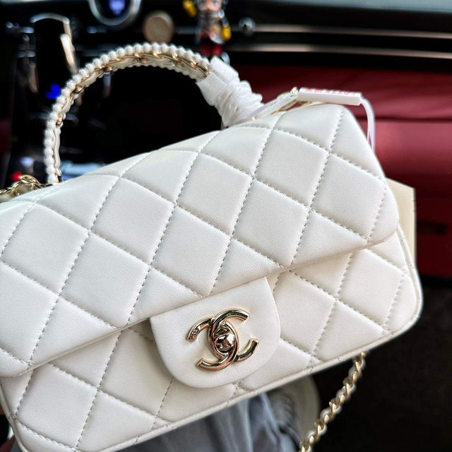 Chanel Top Handle Flap Bag — White