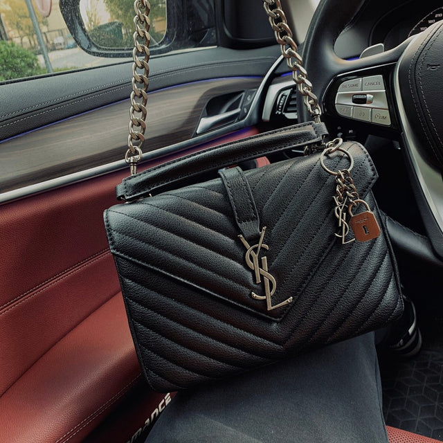Saint Laurent Chevron Chain Bag — Black