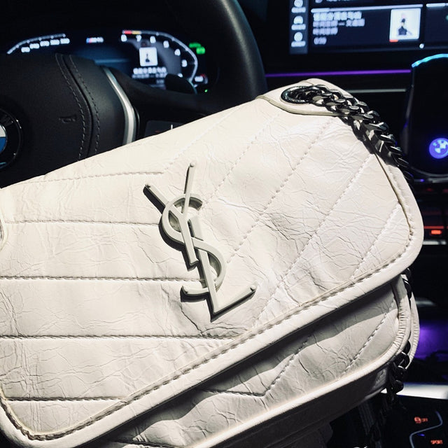 Saint Laurent Chevron Chain Bag — Cream