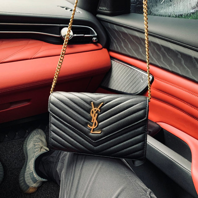 Saint Laurent Chevron Envelope Bag — Black/Gold