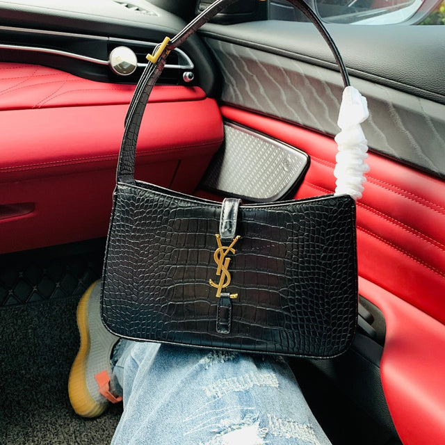 Saint Laurent Croc-Embossed Bag — Black