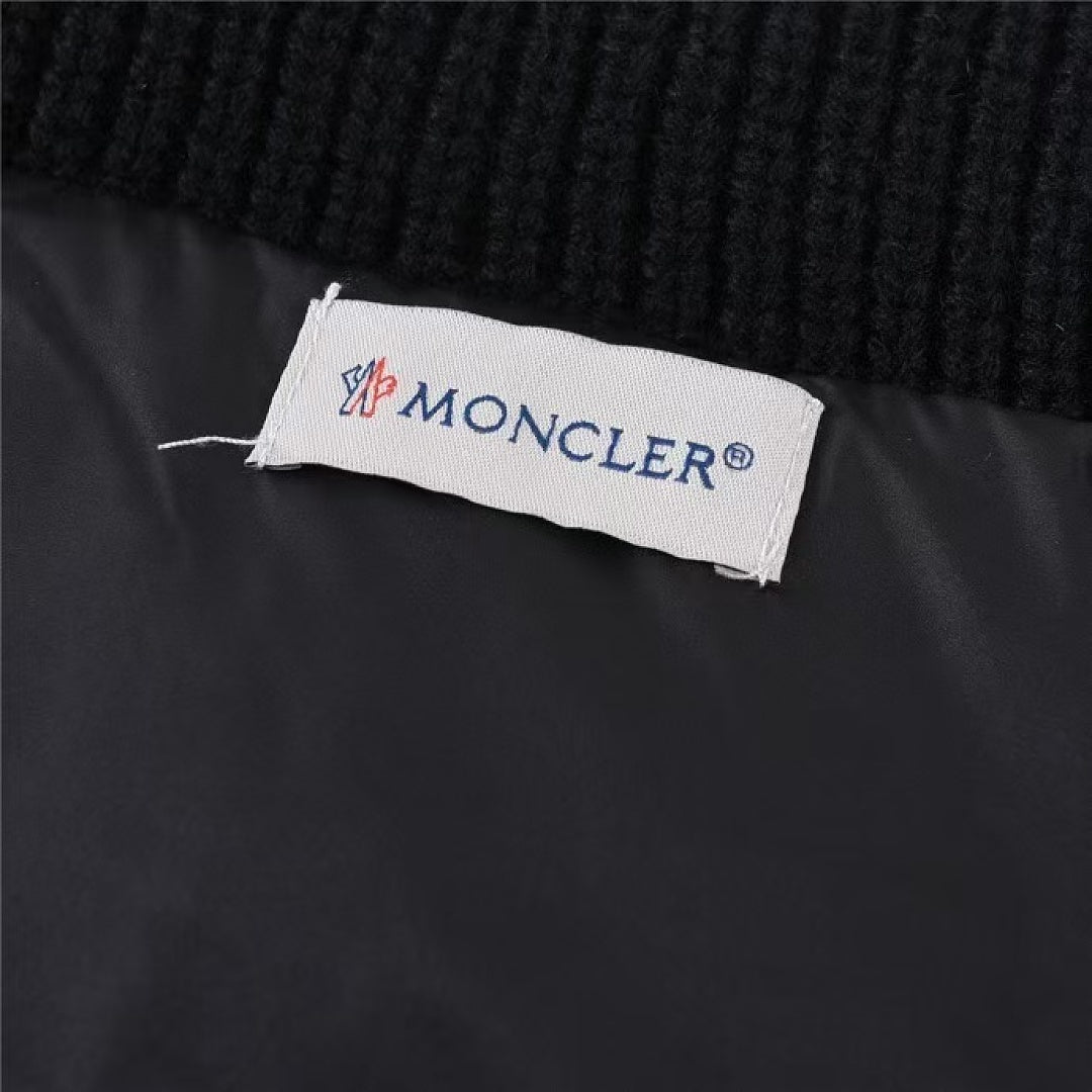 Moncler Knit-Sleeve Down Cardigan — Black