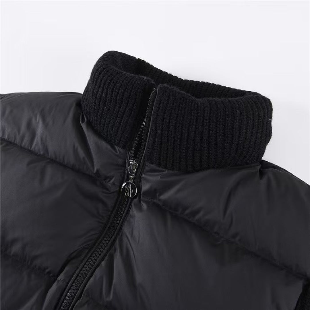 Moncler Knit-Sleeve Down Cardigan — Black