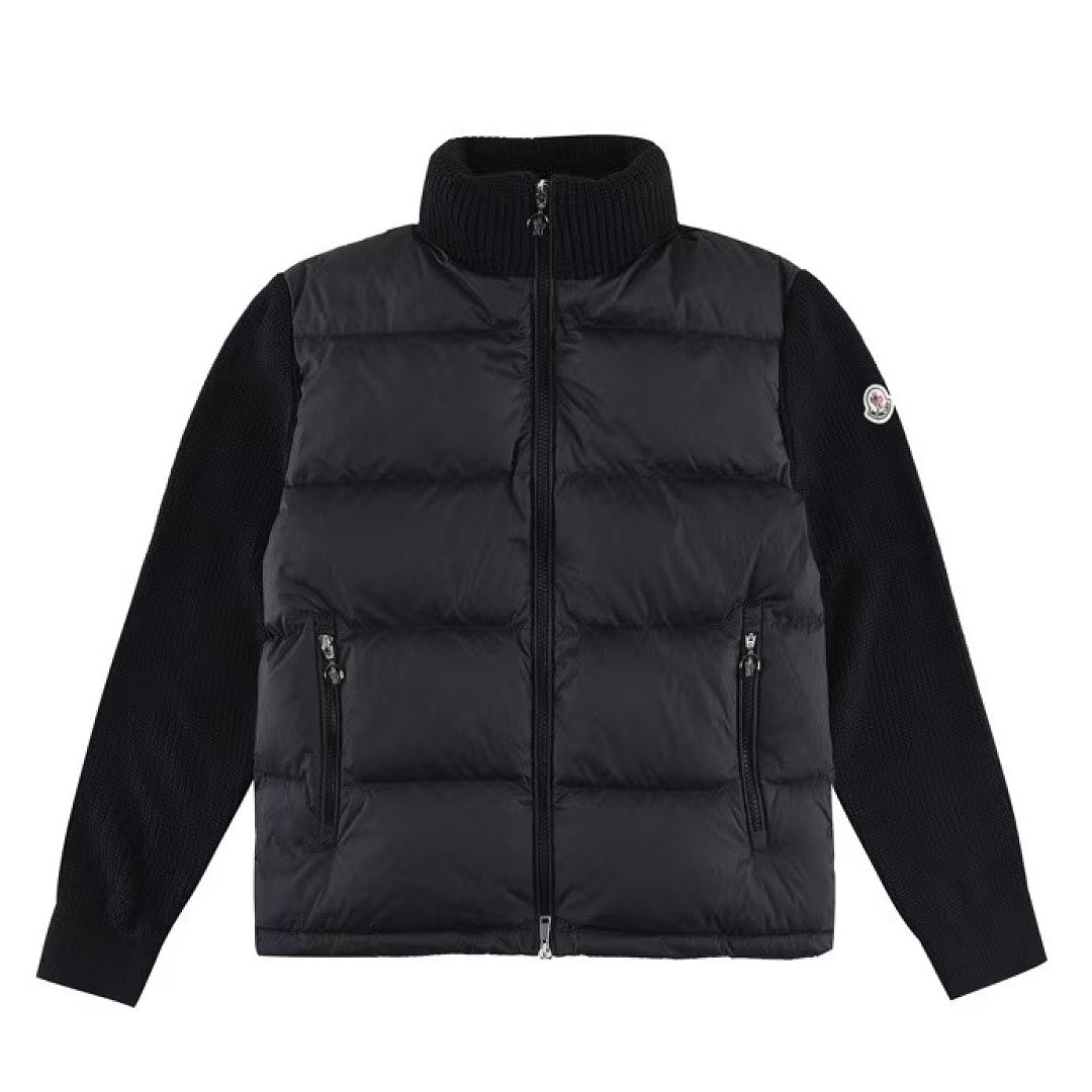 Moncler Knit-Sleeve Down Cardigan — Black