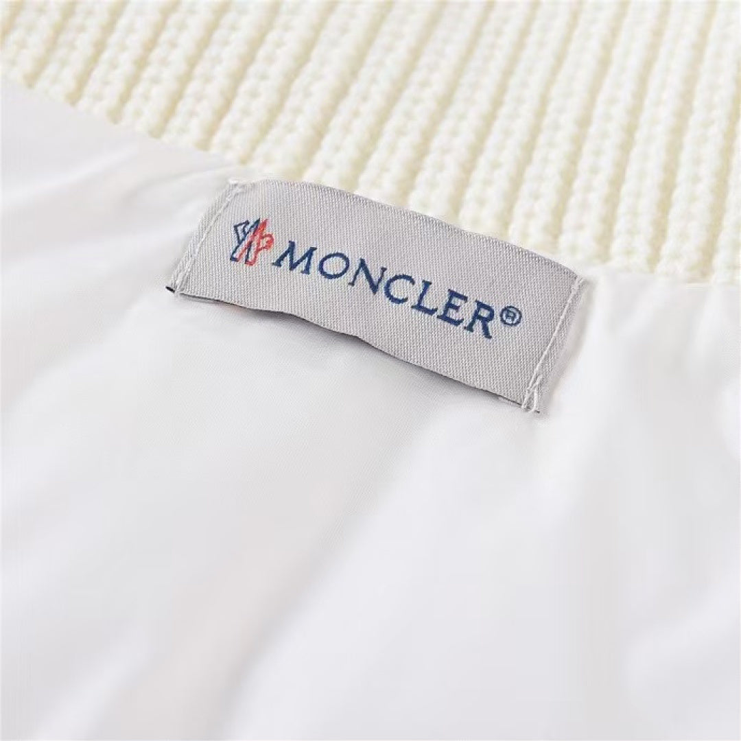 Moncler Knit-Sleeve Down Cardigan — White