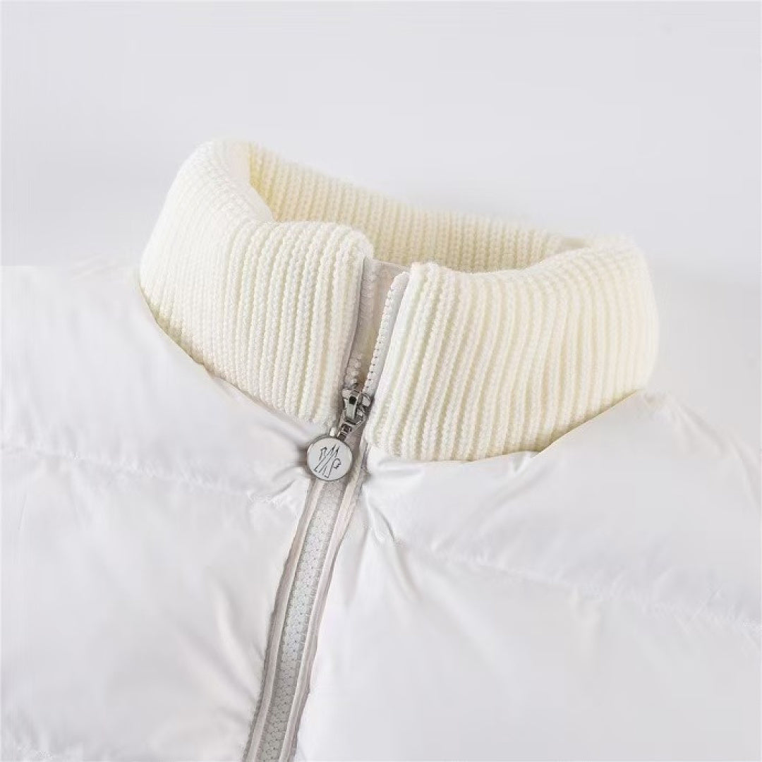 Moncler Knit-Sleeve Down Cardigan — White