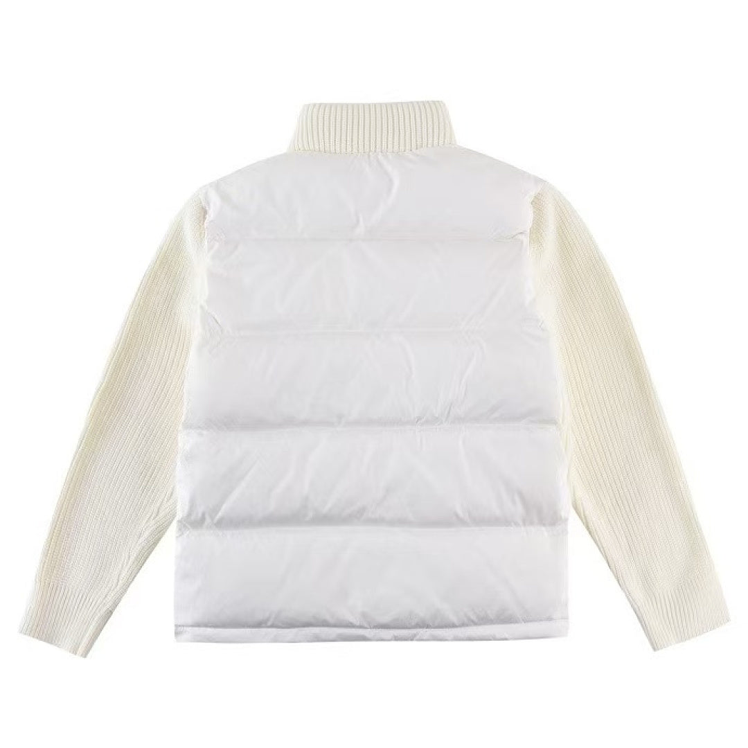 Moncler Knit-Sleeve Down Cardigan — White