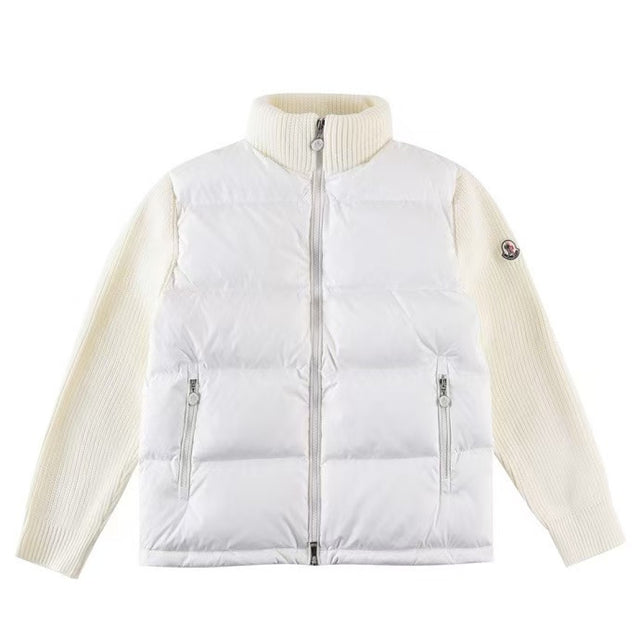 Moncler Knit-Sleeve Down Cardigan — White