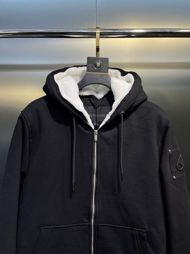 Moose Knuckles Shearling-Lined Hoodie — Black