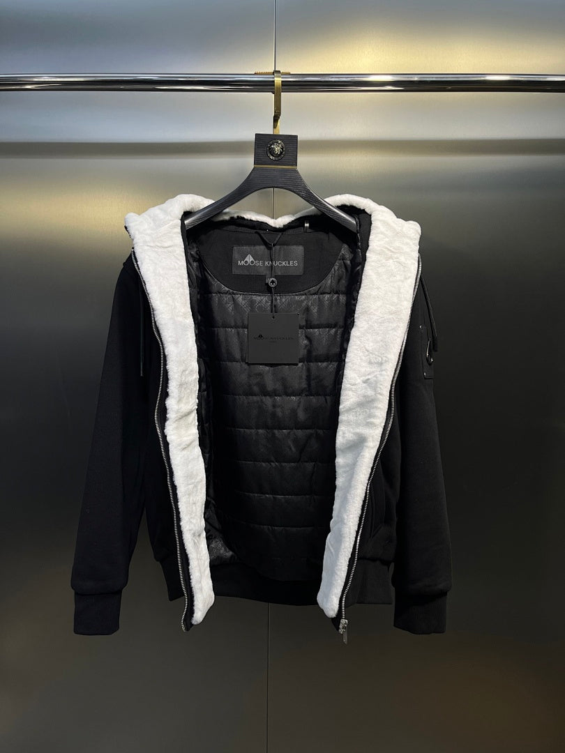 Moose Knuckles Shearling-Lined Hoodie — Black