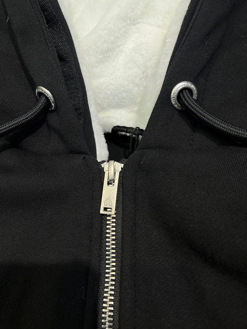 Moose Knuckles Shearling-Lined Hoodie — Black