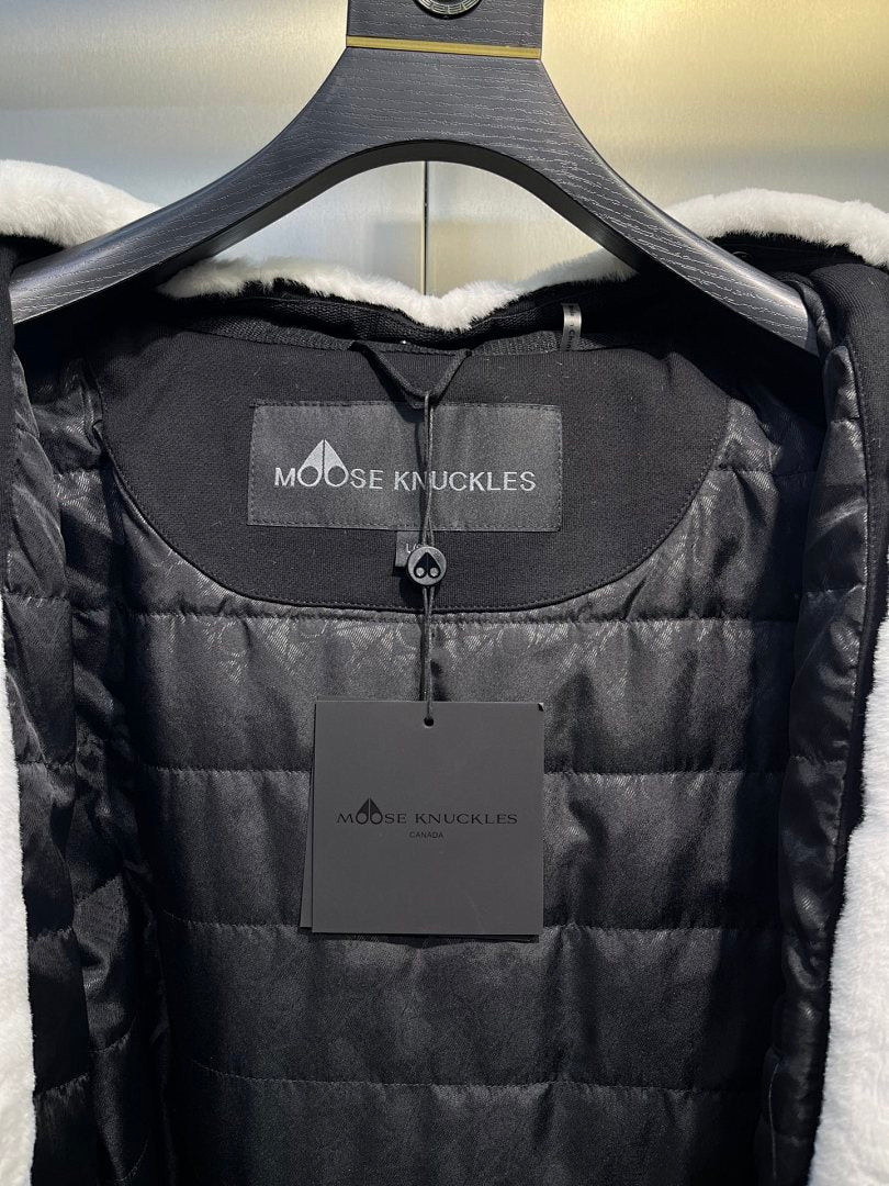 Moose Knuckles Shearling-Lined Hoodie — Grey