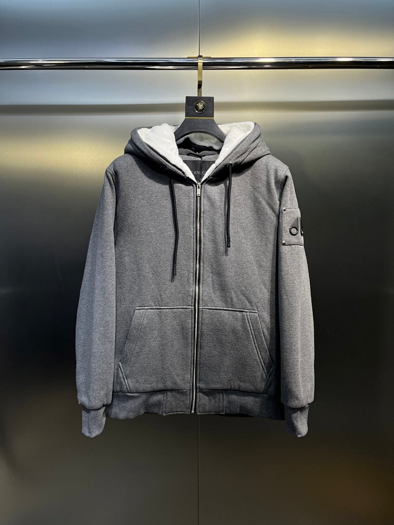 Moose Knuckles Shearling-Lined Hoodie — Grey