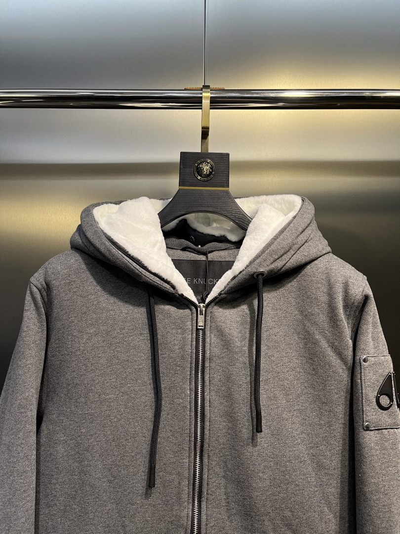 Moose Knuckles Shearling-Lined Hoodie — Grey