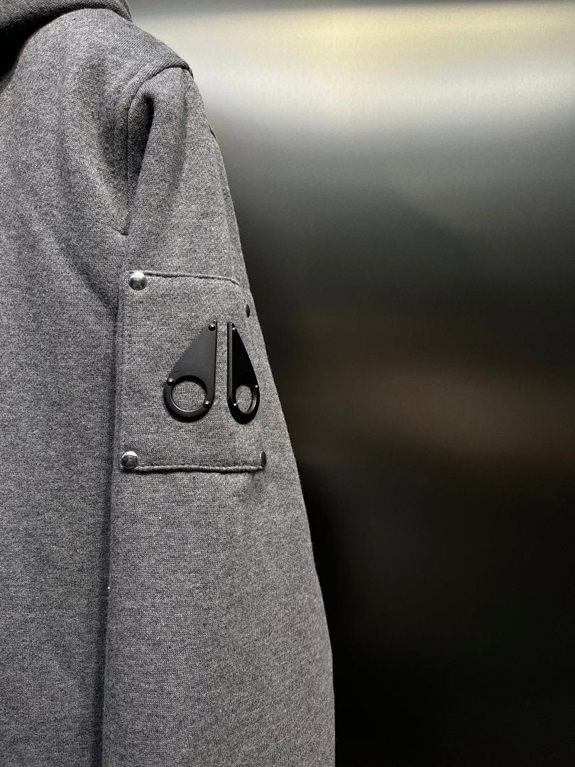 Moose Knuckles Shearling-Lined Hoodie — Grey