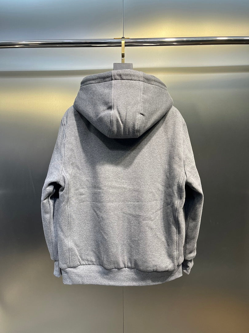 Moose Knuckles Shearling-Lined Hoodie — Grey