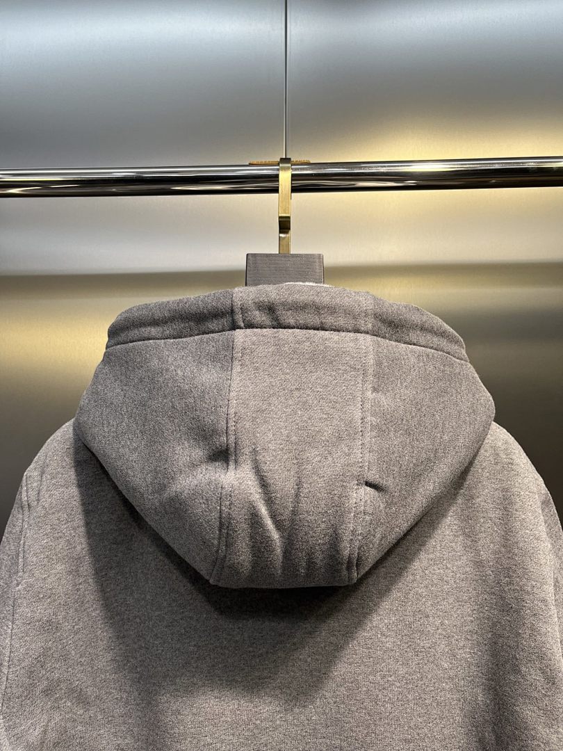 Moose Knuckles Shearling-Lined Hoodie — Grey