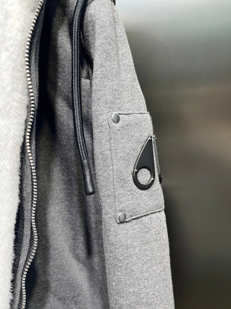 Moose Knuckles Shearling-Lined Hoodie — Grey