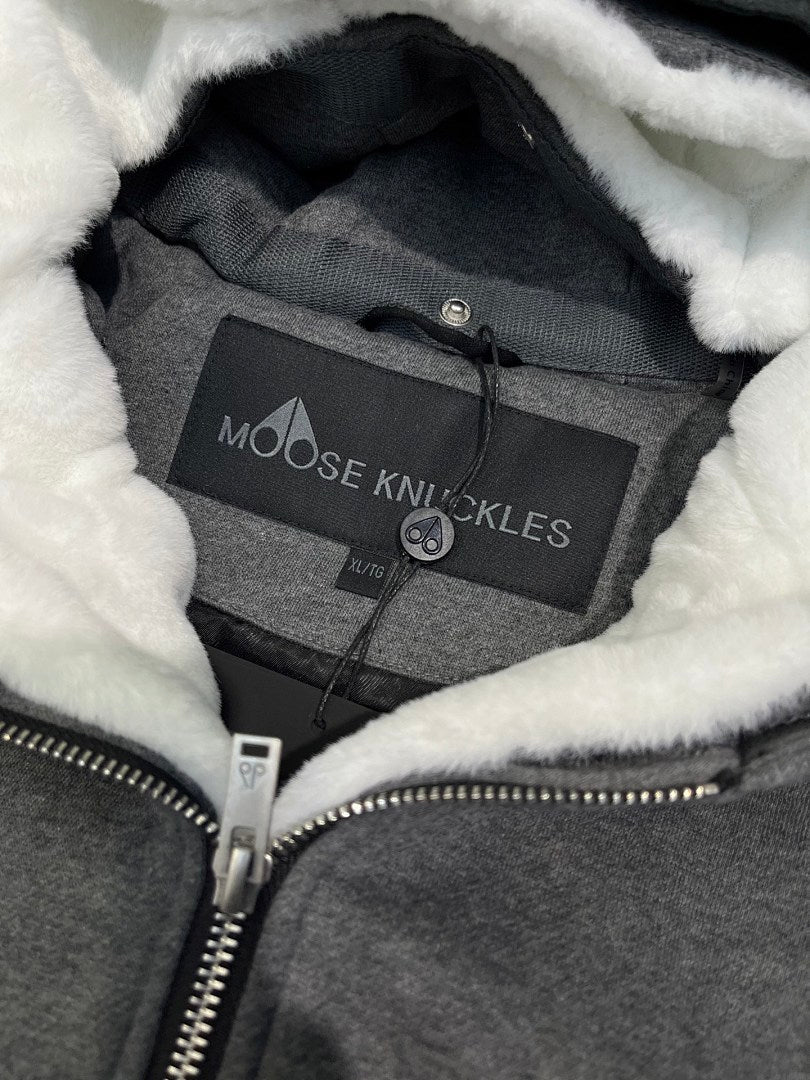 Moose Knuckles Shearling-Lined Hoodie — Grey