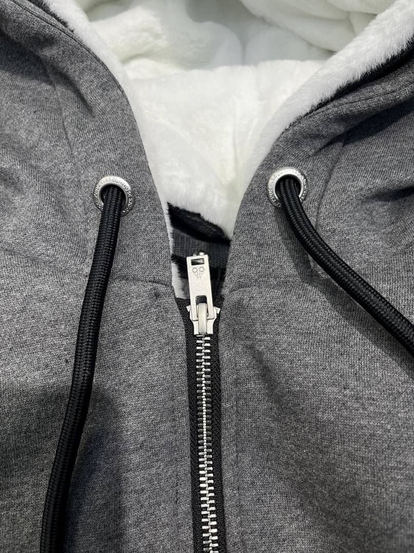 Moose Knuckles Shearling-Lined Hoodie — Grey