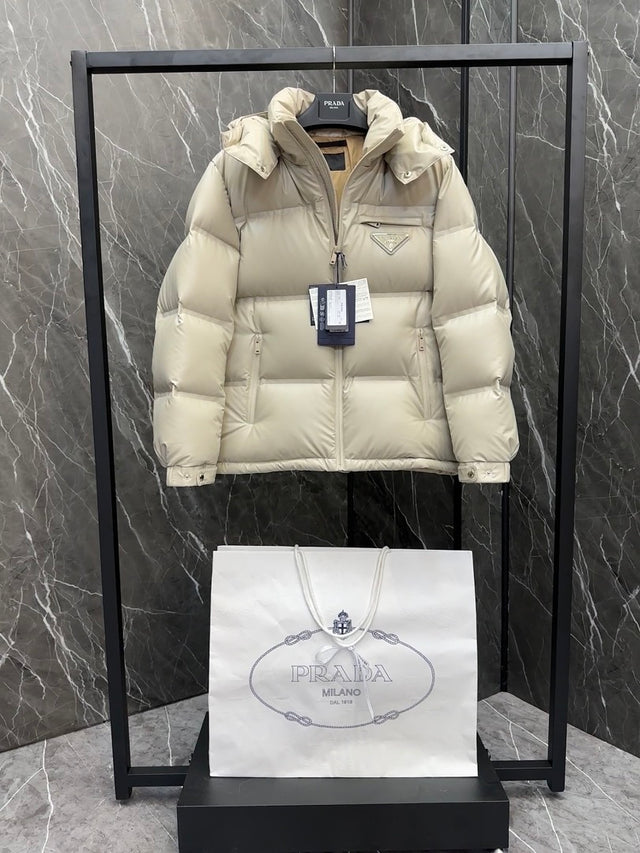 Prada Puffer Jacket — Black/White