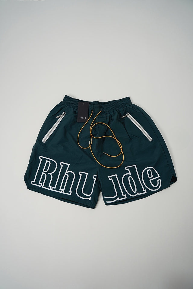 Rhude Logo Nylon Shorts Teal Green